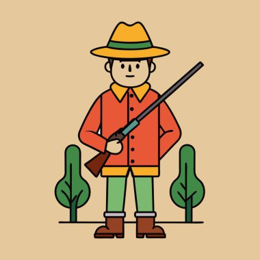 a illustration of a man dressed in a hat and jacket, holding a rifle clipart