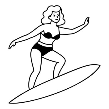 Sahilde sörf yapan modaya uygun giyinmiş eski model bir kız.