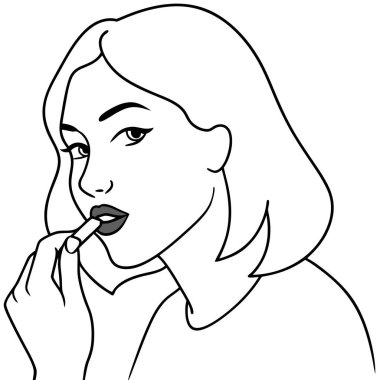 Kız makyaj yapar, dudakları rujla boyar.