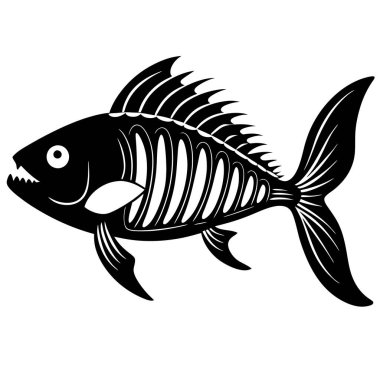 fish skeleton, showcasing intricate bone structure and sharp teeth clipart