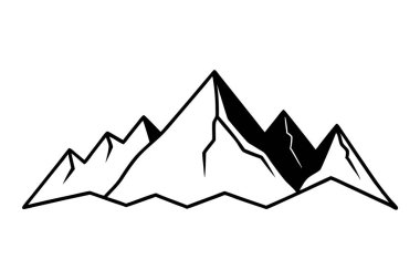 A black and white silhouette of a mountain range, with a simple, hand-drawn style clipart