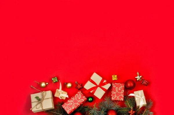 Vánoce Nový Rok Dovolená Pozadí Vánoční Přání Vánoční Dárky Krabice — Stock fotografie