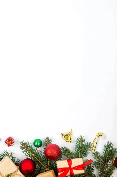 Conceito Decorações Natal Top View Caixas Presente Embrulhando Papel Artesanal — Fotografia de Stock