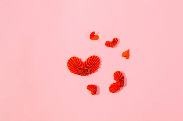 Many Various Red Paper Hearts Pink Background Concept Valentine Day — 스톡 사진