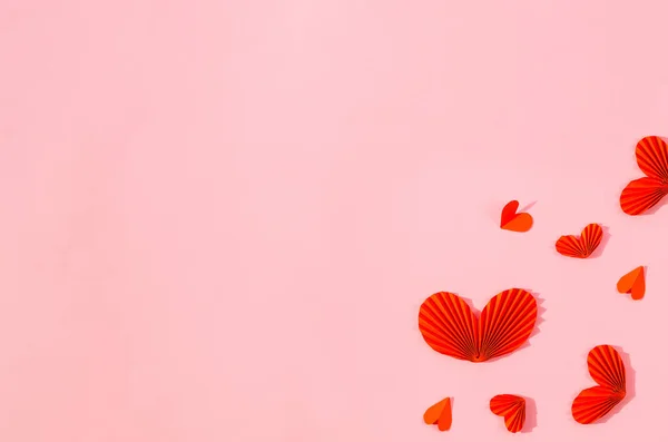 Many Various Red Paper Hearts Pink Background Concept Valentine Day — Fotografia de Stock