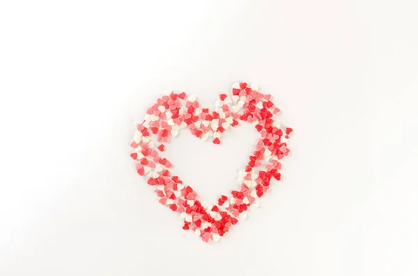 Azúcar Coloreado Espolvorea Forma Corazón Azúcar Color Rojo Rosa Blanco — Foto de Stock
