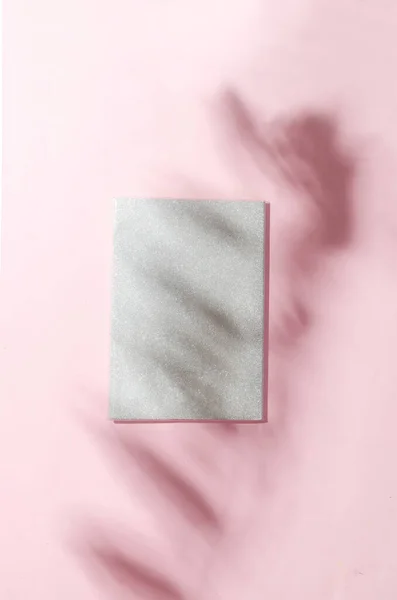 Blank White Notebook Mockup Shadow Leaves Pink Background Elegant Modern — Stockfoto