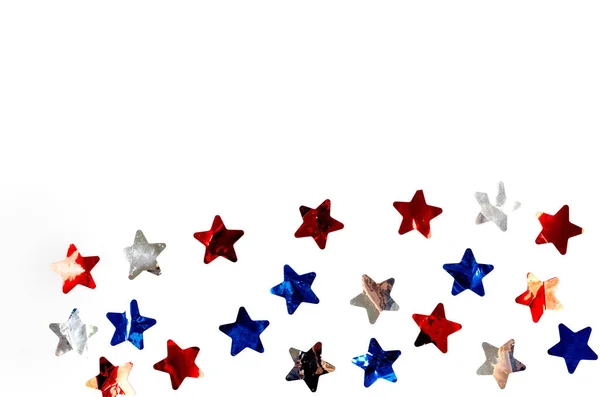 Czerwone Białe Niebieskie Konfetti Kształcie Gwiazdy Białym Tle Dla Amerykańskiej — Zdjęcie stockowe