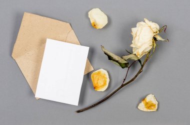 İki kuru beyaz gül ve içi boş beyaz gül. Yas ve keder kavramı. Metin alanı olan ölü güller.