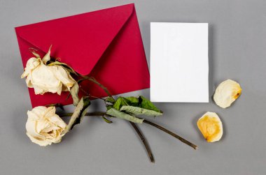 İki kuru beyaz gül ve içi boş beyaz gül. Yas ve keder kavramı. Metin alanı olan ölü güller.