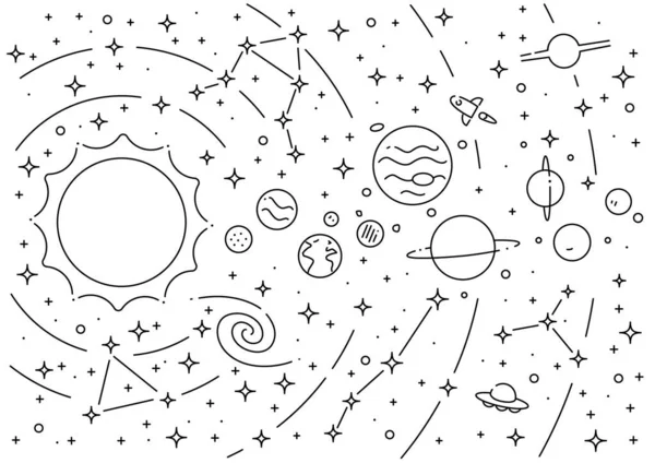 Planeten Des Sonnensystems Und Sonnenvektor Lehrreiche Illustration — Stockvektor