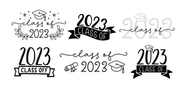 Class 2023 Set Graduation Logo Cap Diploma High School College — Vector de stock