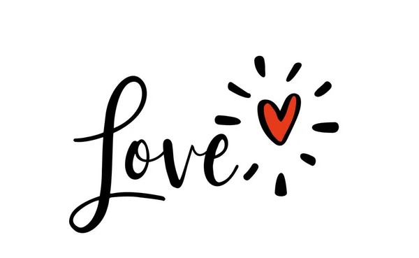 Love. Hand drawn typography word. Love with doodle heart. Print for tee, t-shirt, card, poster. Modern typography calligraphy script love text. Vector valentine day illustration.