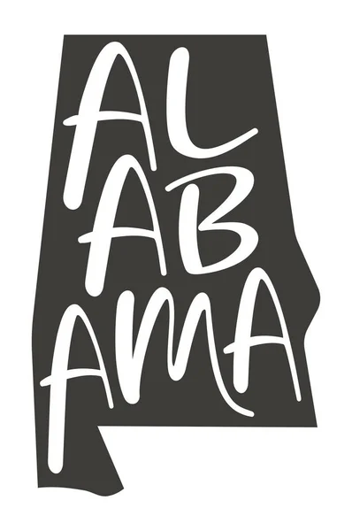 Alabama. Vector silhouette state. Alabama map with text script. Alabama shape state map for poster, banner, t-shirt, tee. Vector outline Isolated illustratuon on a white background.