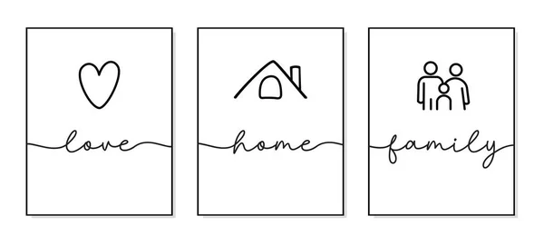 Cinta Rumah Poster Keluarga Minimalis Seni Keluarga Surat Tipografi Kutipan - Stok Vektor