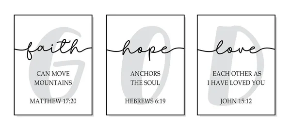Faith Hope Love Bible Religious Vector Quote Lettering Typography Poster — Stock Vector
