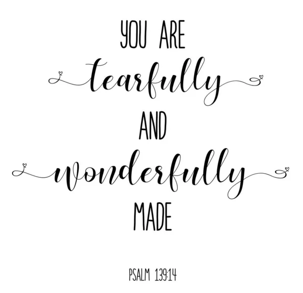 Fearfully Wonderfully Made Christian Poster Psalm Hand Lettering Quote Baby — 스톡 벡터