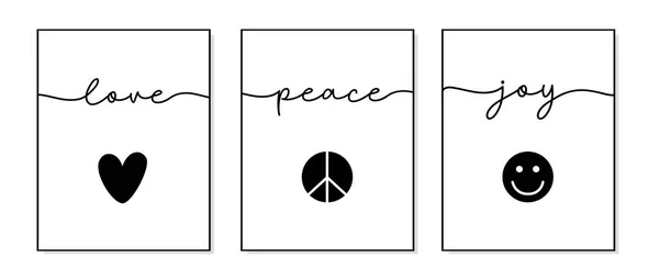 Love Peace Joy Lettering Typography Poster Icon Symbols Love Peace — 스톡 벡터