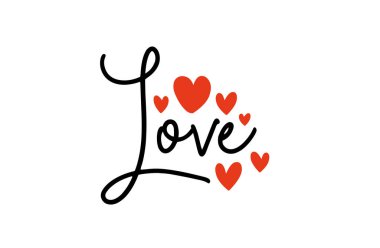 Love. Hand drawn typography word. Love with doodle heart. Print for tee, t-shirt, card, poster. Modern typography calligraphy script love text. Vector valentine day illustration.