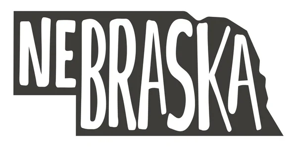 Nebraska 'da. Vektör siluet durumu. Metin kodlu Nebraska haritası. Poster, tişört, tişört, hatıra için Nebraska şekli eyalet haritası. Beyaz arkaplanda izole edilmiş vektör çizgisi çizimi.