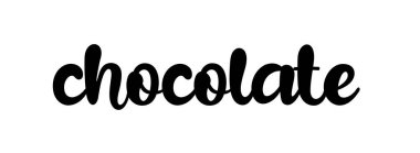 Çikolata. Vektör yazı tipi logosu. Poster, ilan, afiş, menü kafe tasarla. El çizimi yazı. Tipografi çikolata logosu. İmza panosu çikolatası. Siyah beyaz illüstrasyon.