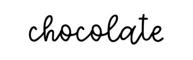 Çikolata. Vektör yazı tipi logosu. Poster, ilan, afiş, menü kafe tasarla. El çizimi yazı. Tipografi çikolata logosu. İmza panosu çikolatası. Siyah beyaz illüstrasyon.