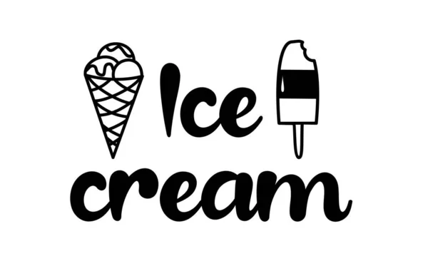 Zmrzlinové Logo Ikonami Názvu Typografie Černá Písmena Izolovaná Bílém Pozadí Stock Vektory