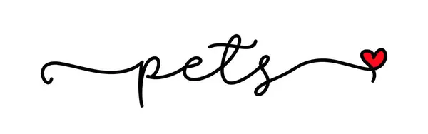 Evcil hayvanlar. Vektör tipografi logo metni. Evcil hayvan tasarımı, kart, poster, afiş, tişört. El çizimi modern yazı - evcil hayvanlar. Betik kelime tasarımı kalple illüstrasyon.