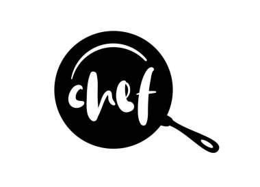 Şef mesajı. Vektör logosu. Yemek afişi, afiş, pankart, menü restoranı için tasarım. El çizimi el yazısı alıntı metni. Tipografi şefi logosu. Tabela şefi kelimesi.