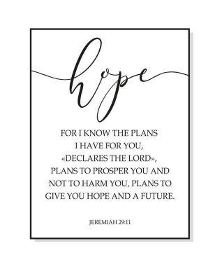 Umut. İncil, dini vektör alıntısı. Tipografi posterinin Hıristiyanca karşılığı Hope. Modern tasarım çerçevesi. Vektör kelime illüstrasyonu. Duvar resimleri yatak odası, duvar dekorasyonu..