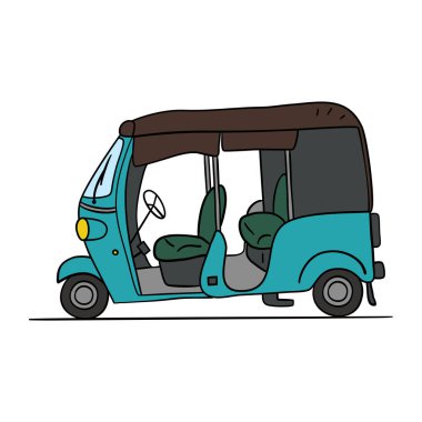 Tuktuk, Güneydoğu Asya 'nın geleneksel arabası. El çizimi çizgi film tarzı.