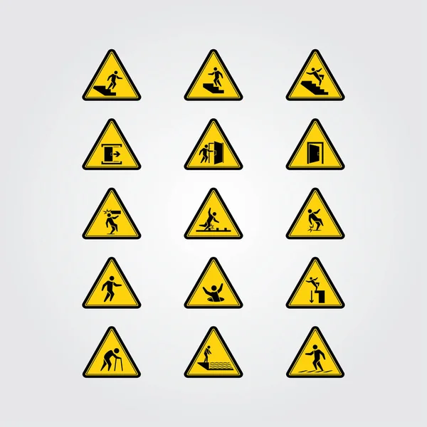 Precaución Colección Señal Advertencia Ilustración Vectorial Diseño Gráfico — Vector de stock