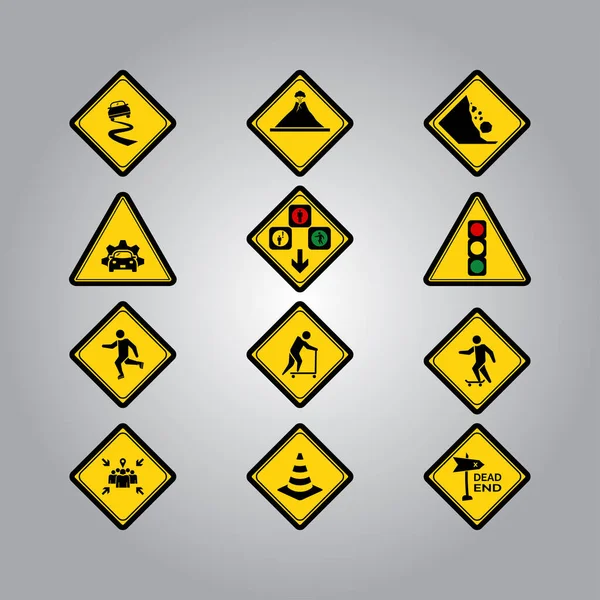 Señal Advertencia Símbolo Conjunto Gráfico Diseño Vector Ilustración — Vector de stock