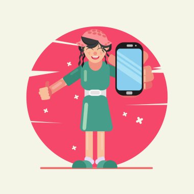 Telefon vektör illüstrasyonunu gösteren kadın