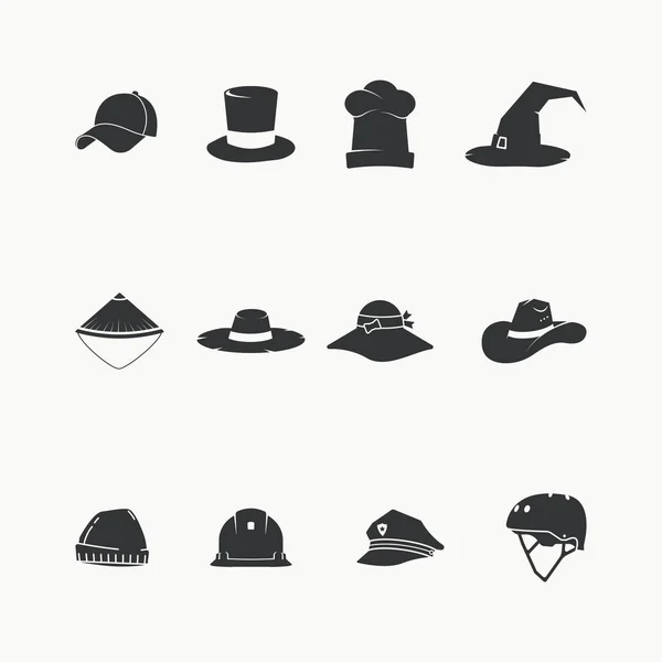 Farklı Türde Şapka Simgesi Grafik Tasarım Vektörü Illüstrasyonu — Stok Vektör