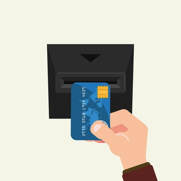 Hand Holding Card Using Atm Vector Illustration — Stock Vector