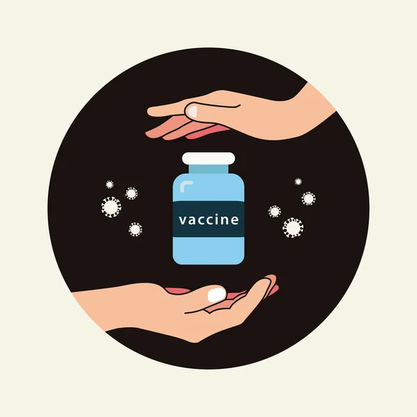 Şişe Eller Üzerindeki Aşı Vektör Çizimi — Stok Vektör