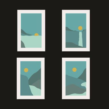 Soyut manzara posterleri vektör illüstrasyonunu ayarladı
