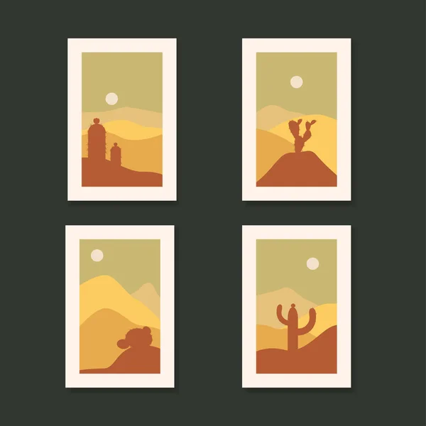 Kortárs Tájkép Plakát Kaktusz Vektor Illusztrációval — Stock Vector