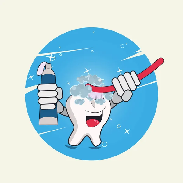 Smiling Tooth Brushing Itself — Stock Vector