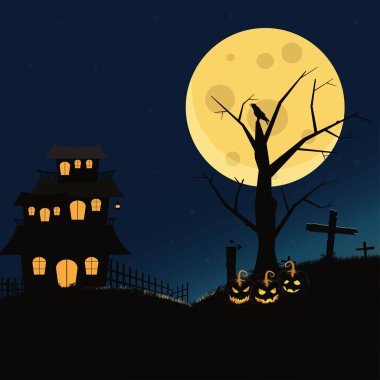 Korkunç ev ve siyah balkabağı vektör çizimi