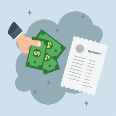 Fatura vektör çizimi ile el ele tutuşma parası. Ödeme faturaları kavramı 