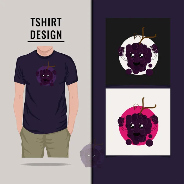 ブドウのキャラクターTシャツデザインベクトルイラスト — ストックベクタ