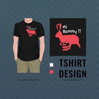 Merhaba tavşan tişörtü siyah tasarım vektör illüstrasyonu