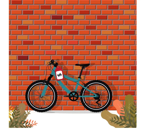 Велосипед Ценником Кирпичной Стеной — стоковый вектор