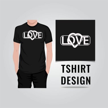 Aşk ve kalp şekli t-shirt tasarımı vektör çizimi