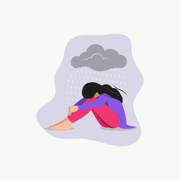 Lonely girl unhappy depressed, full of sorrow vector illustration