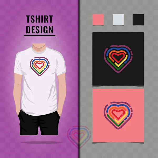 Regenboog Kleuren Lijn Hart Vorm Shirt Ontwerp Vector Illustratie — Stockvector