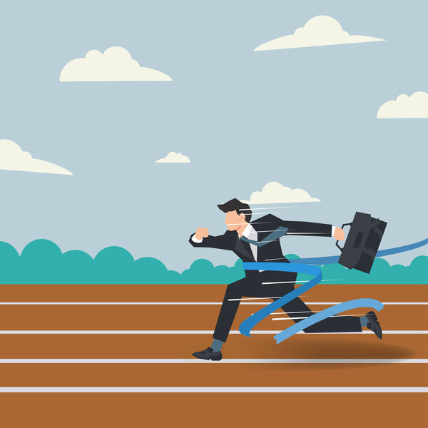 Businessman running to the finish vector illustration. Business, goals, and target success concept