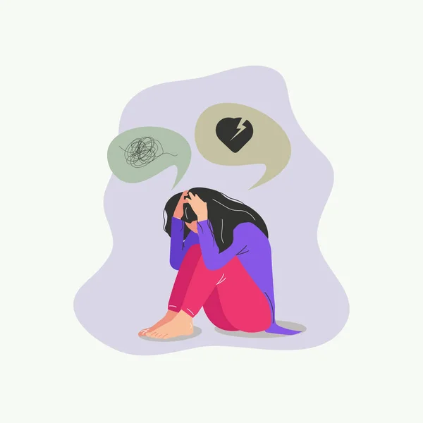 Smutná Dívka Zlomeným Srdcem Depresivní Ilustrací — Stockový vektor